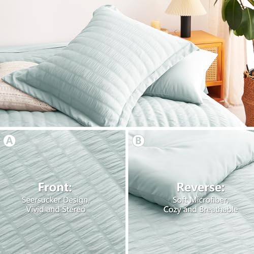 Image of CozyLux Queen Comforter Set Ice Blue, 7 Pieces Seersucker Textured Luxury Bed in a Bag Queen, All-Season Soft Bedding Sets with Down Alternative Comforter, Sheets, Pillowcases & Shams, Bedroom Bed Set