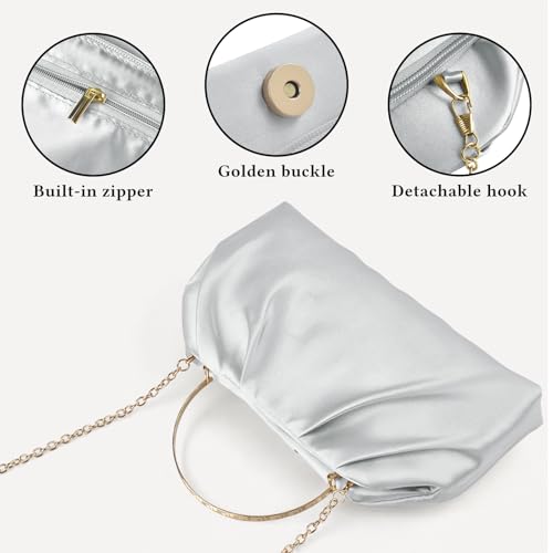 Image of ERKOON Clutch Purse for Women Elegant Pleated Evening Bag Crossbody Shoulder Handbag Envelope Bag with 2 Detachable Chain