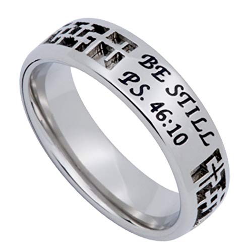 The Quiet Witness K55 Be Still Psalm 46:10 Wedding Band Mirage Ring Christian Cross Scripture Bible Religious