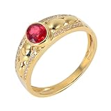 ANAZOZ Anillos Mujer Matrimonio Oval con Rubí Creado de 0.4ct y Moissanita, Anillo de Boda Mujer de Oro de 9 Kilates, Oro Rojo, Talla 8(48mm)