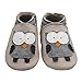 Bemesu Chaussons en Cuir Chaussures rampantes pour bébés Chaussons Filles et garçons Enfants Premiers Marcheurs en Cuir véritable (Beige, Chouette en Daim, UE 23-24)