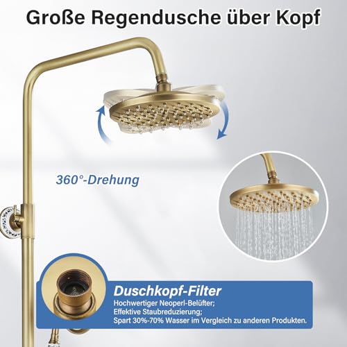 Duschsystem In Antikem Messing – Mit Regendusche, Handbrause & Wannenauslauf, Wandmontage