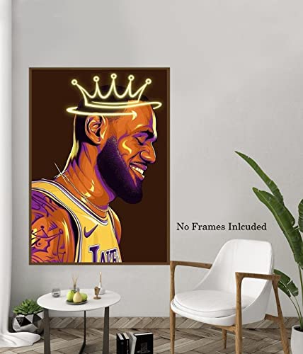 Lebron James Poster, Crowned King Lebron James Lakers Canvas Wall Art Print, Basketball Star Sports Inspirational Poster For Men Boys Bedroom Decor, (16"X24"-No Frame), The Best Gift For Sports Fans #TOP2
