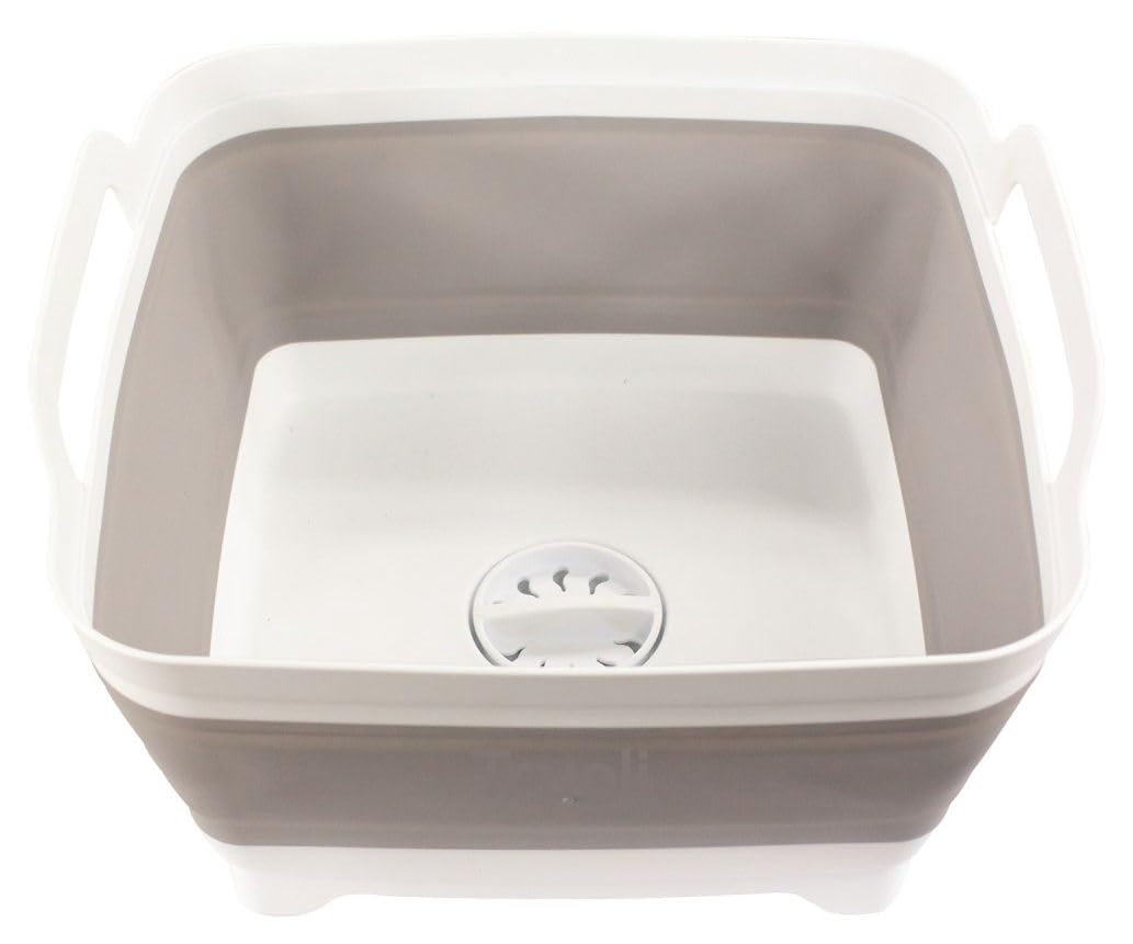 9L Collapsible Washing Up Bowl with Drain Plug, Space Saver, Camping, Caravan, Folding Pop Up Basin, Portable Sink