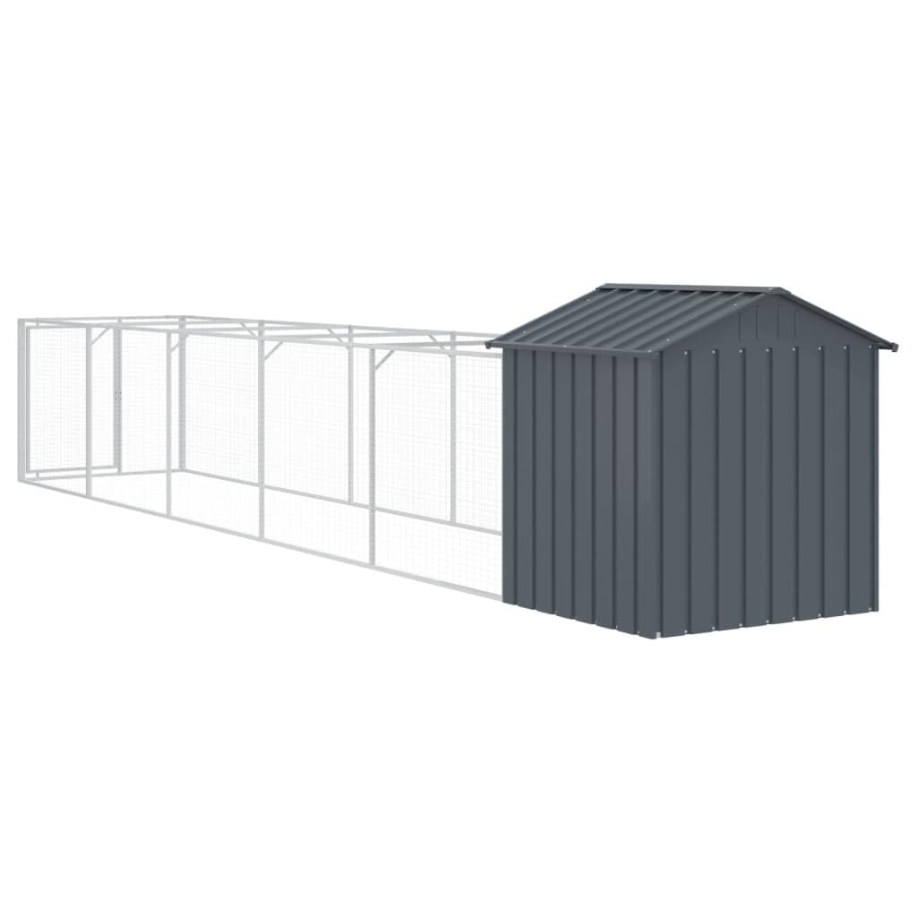 Hundehütte mit Dach Anthrazit 117x609x123 cm aus verzinktem Stahl wetterfest und Winterfest für Outdoor und Indoor Schutz, langlebiges Hundehäuschen mit Auslauf für Welpen und große Hunde