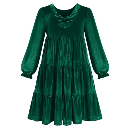 IBAKOM Girl Velvet Christmas Dress Long Sleeve Fall Winter Wedding Toddler Formal Dresses Ruffle Holiday Kids Xmas Outfits