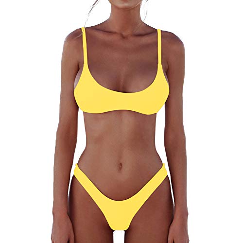Womens 2 Piece Brazilian Thong Bikini Sets High Cut Swimsuits Padded Scoop Neck Push Up Top Bathing Suits Cheeky Swimwear #TOP29