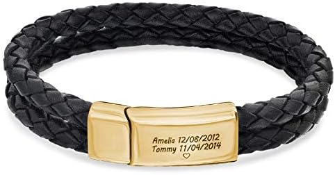 MyNameNecklace Personalized Engraved Men Bracelet - Black Leather - Custom Engraving - Father's Day Gift for Him - Image 6