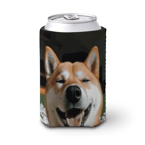 Shiba Inu Smile Tongue Out Iced Coffee Cup Sleeve Reusable Neoprene Insulated Drink Holder for 16-20oz Cups Stretchable Cup Cover for Hot & Iced Beverages Portable Coffee Cozy for Office Commute
