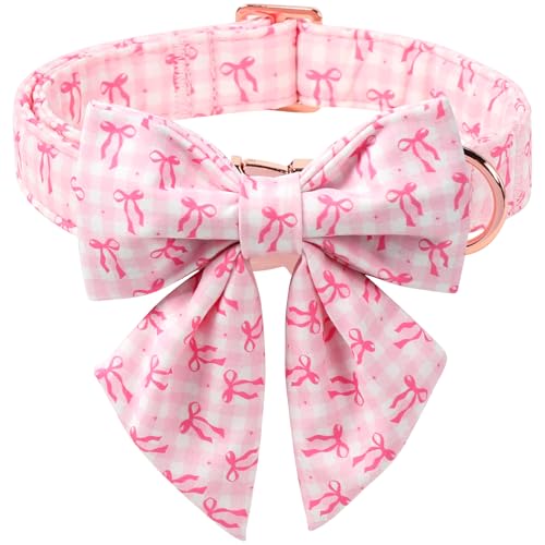 Babole Pet Girl Dog Collar with Lady Bow - Elegent Spring Dog Collrs Girly Pink Bow Sailor Bowtie Collars Adjustable Metal Buckle Female Dogs Collar for Small Medium Large Dogs S