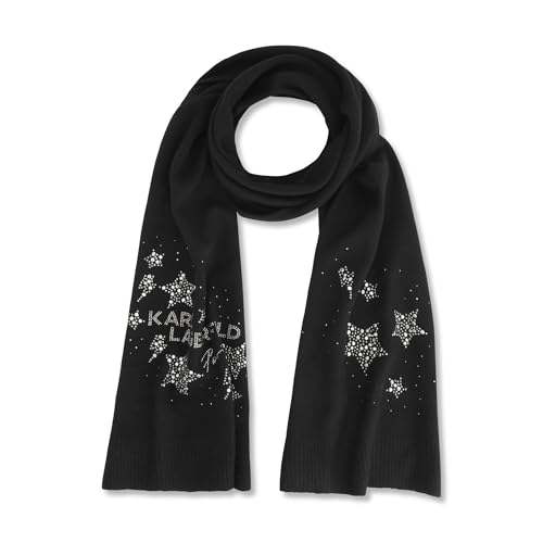 KARL LAGERFELD Women's Scarf with Star Jewels and Logo, Black, One Size