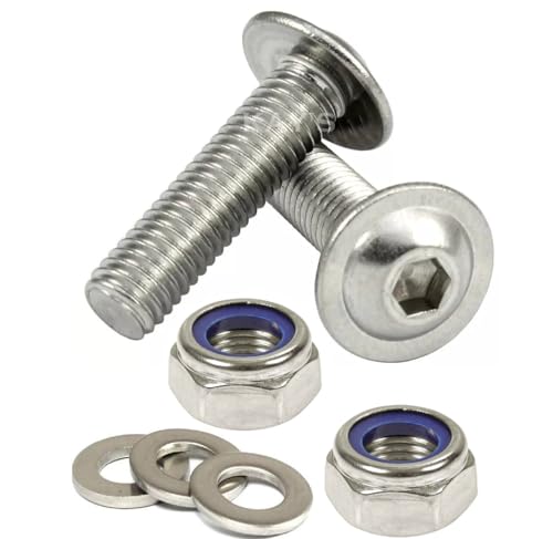 M5 Flanged socket button head screws + Nylocs Nuts + Washers A2 Stainless Steel (10, M5 x 35mm)