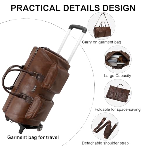 Modoker LGX9301DARKBROWN Rolling Garment Bag For Travel Wheeled Duffel Bag Luggage Suit Travel Bags thumb #3