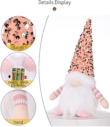Jorunb Christmas Light Indoor Decoration,Glowing Santa Rudolph Gnome Doll Cloth Birthday Present with Bendable Nordic Hat for Home Holiday Decoration, Christmas Home Decor (pink)
