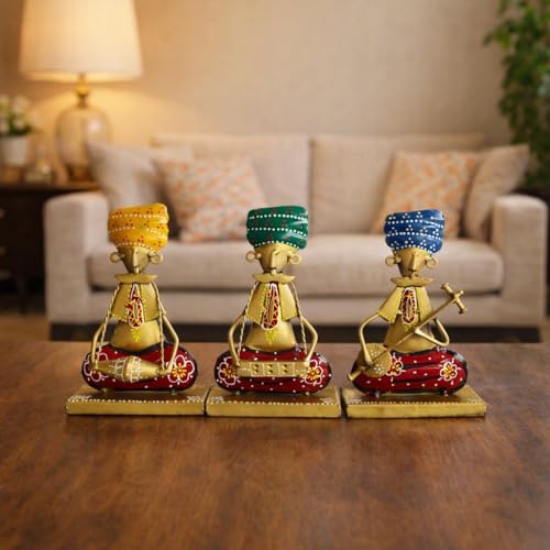 Image of CraftVatika Home Decoration Items for Living Room, Rajasthani Decorative Musician Showpiece Items, Aesthetic Home Decor, Anniversary Birthday Wedding Gifts for Woman Man, Bedroom Hall Room Set of 3