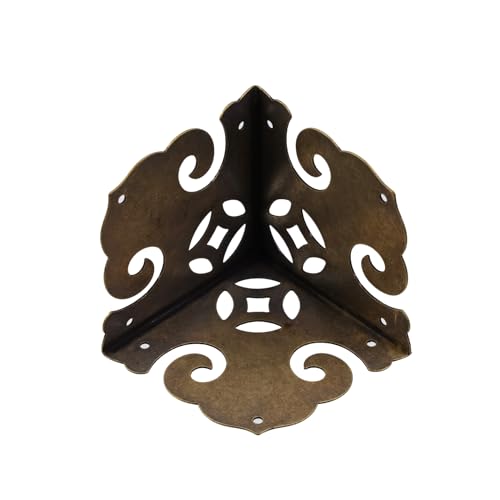 Image of MY MIRONEY 4PCS Brass Furniture Corner Protector Decorative Box Corner Protector Hollow Pattern Antique Hardware Desk Edge Corner Guard with Nails, 2.05 inch x 2.05 inch x 2.05 inch