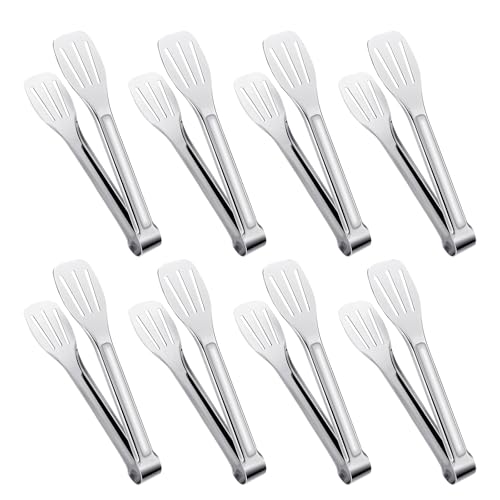 Asheyya 8PCS Metal Serving Tongs, 7 Inch Stainless Steel Cake Salad Tongs for Food