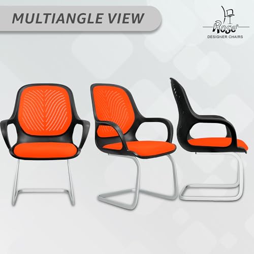 Image of ROSE Zaria | 3 Years Brand Warranty | Ergonomic mesh mid-Back Office Chair, Perfect for Study, Work from Home, revolving, Rolling Computer Desk Chair (Black & Orange, Visitor)