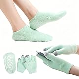 Touchscreen Moisturizing Gloves and Socks, Gel Spa Moisturizing Therapy Sock ＆ Glove, Overnight Gloves for Dry Hands, Repair and Soften Aging, Hand and Feet Care for Chapped and Dry Skin (Green)