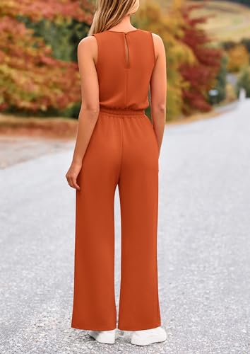 PRETTYGARDEN Summer Jumpsuits for Women Sleeveless Wide Leg Pants Rompers Casual Dressy Jumpers (Brick Red,Small) — view 2