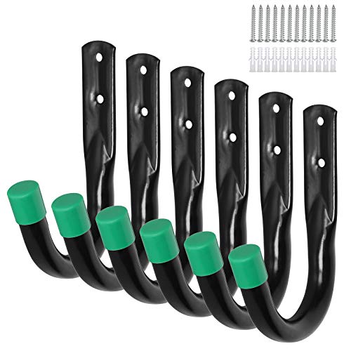 VECELO Heavy Duty Garage Storage Hooks,J Utility Garage Wall Hooks for Hanging, Universal Wall Mounted Hanging Hooks 6 Pack