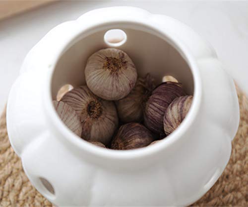 Garlic Keeper, Bekmore Ceramic Garlic Storage Container Vented White Stoneware With Bamboo Lid #TOP3