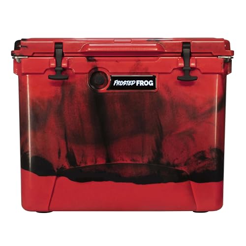 Frosted Frog 60 Quart Ice Chest Heavy Duty High Performance Roto-Molded Commercial Grade Insulated Cooler with Telescoping Handle and Wheels (Red Camo)