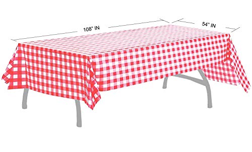 Image of Pcs of 2 Red & White Premium Plastic Checkered Flag Tablecloths Picnic Table Covers, Tablecovers Party Favor (2, RED & WHITE) | Picnic Table Covers, Tablecovers Party Favor (2, RED & WHITE)