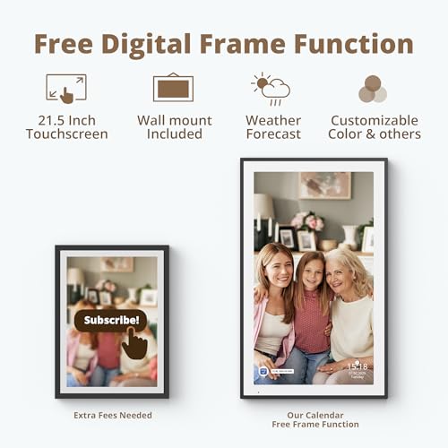 Image of Dragon Touch 21.5 inch Digital Calendar Chore Chart - 1080P Full HD Interactive Touchscreen, Smart Family Planner, Hearth Display Digital Calendar Wall & Desk Mountable for Seamless Scheduling Black