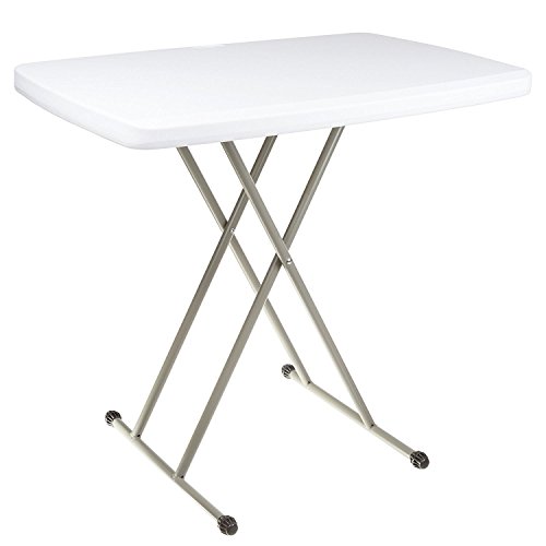 Ontario Furniture Adjustable Folding Table - 20" X 30" Inches - For Indoor And Outdoor Use, White Resin Tabletop With Sturdy Steel Frame - Lightweight, And Portable, Perfect As A Small Extra Table #TOP7