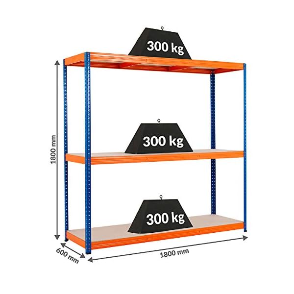 Certeo Schwerlastregal | HxBxT - 180 x 180 x 60 cm | Tragkraft bis zu 300 kg pro Fachboden | Tiefe 60 cm | Belastbar mit…