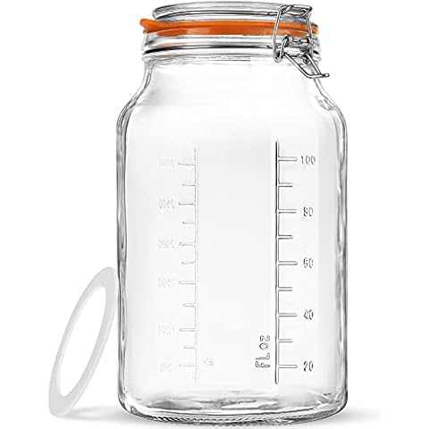 Folinstall Super Wide Mouth Glass Storage Jar with Airtight Lids, 1 Gallon Large Mason Jars with 2 Measurement Marks, Large Capacity for Pickle Jar, Overnight Oats Cover