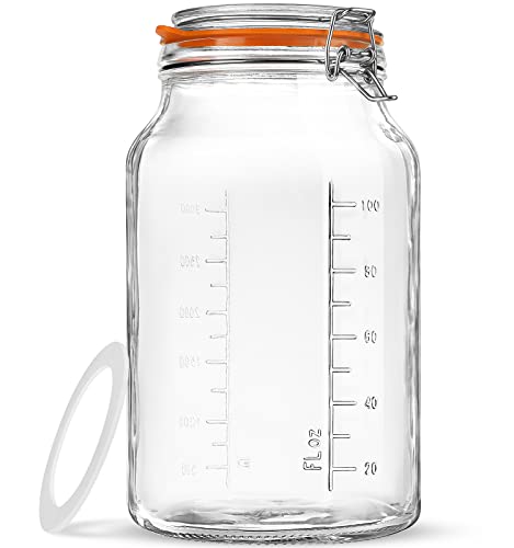 Folinstall Super Wide Mouth Glass Storage Jar with Airtight Lids 1 Gallon Large Mason Jars with 2 Measurement Marks Large Capacity for Pickle Jar Overnight Oats