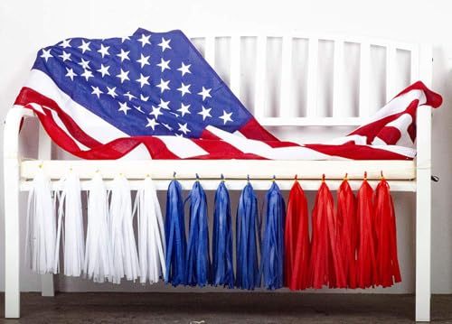 Image of 15pcs Red Blue White Tassel Garland Banner Tissue Paper Tassels for 4th /Fourth of July Patriotic Decorations