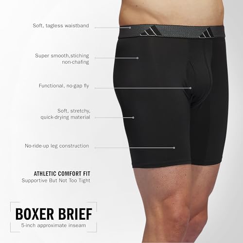 adidas Cueca boxer masculina de desempenho (pacote com 3), Preto/Cinza Onix/Cinza/Microfibra, M