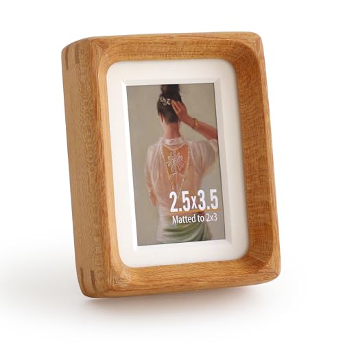 Zelvix Wooden Picture Frames 2.5x3.5 Small Polaroid Picture Frame Matted to 2x3 with Plexiglass Teak Solid Natural Wood Tiny Photo Frame For TableTop and Wall Mounting