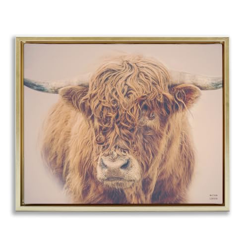 Winter Fog Brown Cow Farmhouse, 25 x 31 Inch Canvas in Floater Frame