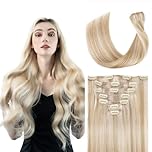 SOBEAUTY Clip in Hair Extensions, 100% Human Hair Clip in Extensions Remy 120G 7Pcs Double Weft for Volume and Length, P18A/613A Dark Blonde Highlighted Bleach Blonde 18 Inch