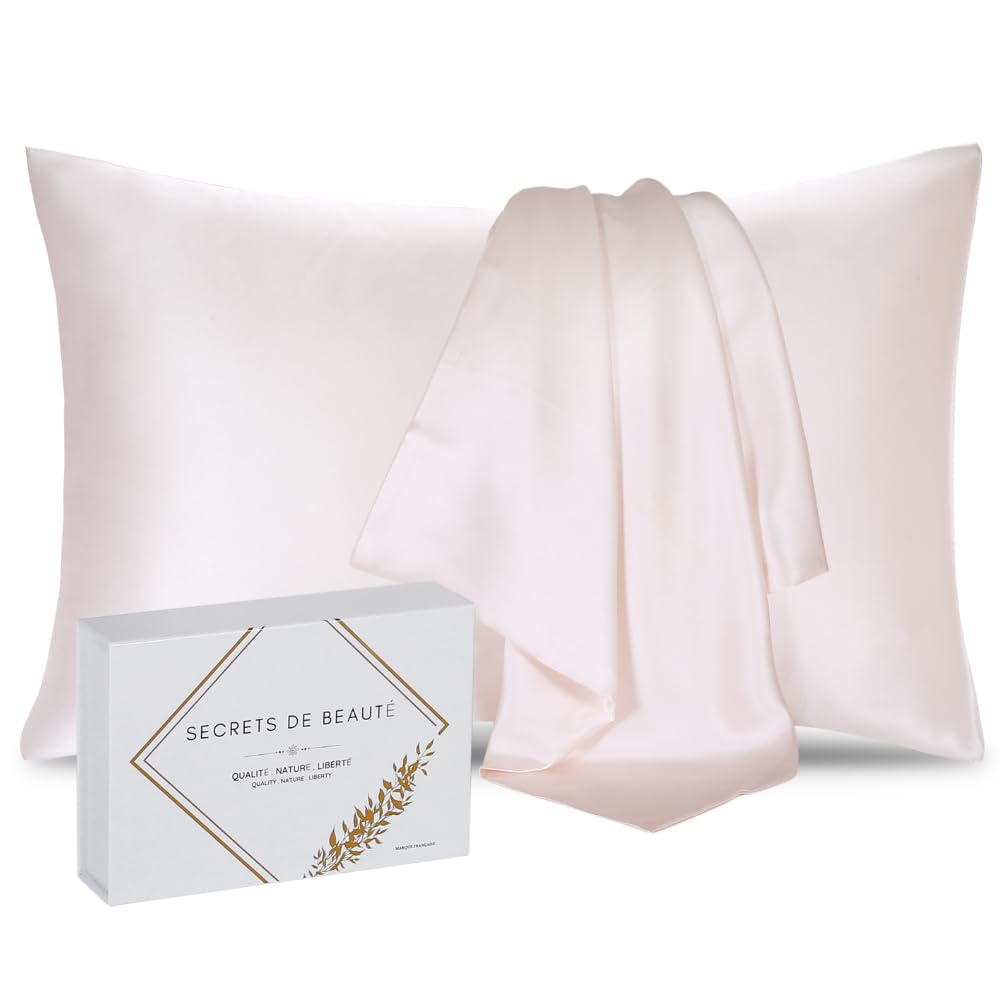 Funda de Almohada 100% Natural de Seda de Morera 22 Momme Grado 6A orgánica Pieles sensibles - Afro - Pelo Rizado - Anticaida Cabello - Regalo (Rosa, 40x60cm) OEKO-TEX STANDARD 100