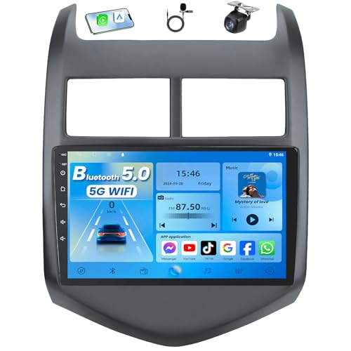 4Core+64GB ROM Car Radio for 2012-2016 Chevy Aveo Sonic: 9-inch 1280 * 800P IPS Touchscreen with Wireless Carplay Android Auto 5G WiFi Bluetooth5.0 GPS FM Audio 1080P Backup Camera SWC