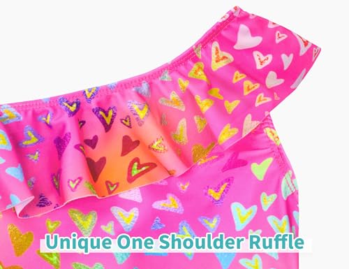 Image of Snowheart Girls Swimsuit Adjustable Shoulder Strap UPF50+ One-Shoulder Ruffle Bathing Suit 3-12T