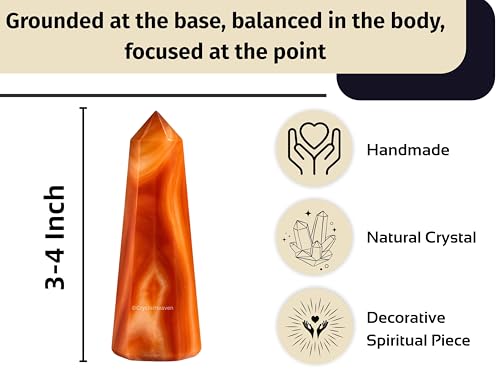Image of Crystal Heaven Certified Carnelian Onyx Crystal Tower Obelisk Point for Chakra, Healing and Balancing - AAA Grade Original Certified Gemstone Agate for Reiki Meditation Yoga Spiritual (3-4 Inches)