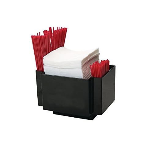 Thirsty Rhino Servet, Professional Counter-Top Bar Caddy Napkin & Straw Holder, 3 Compartments, Black (Set of 2) Cover