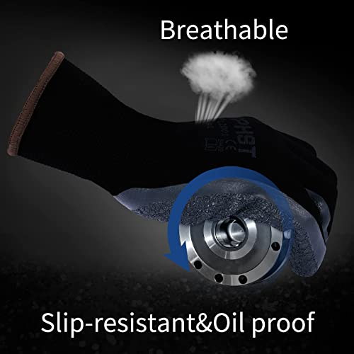 Hphst Latex Rubber Hand Coated Work Gloves - Safety Work Gloves For Men Women - Excellent Grip For Construction Warehouse Garden Black 12 Pairs (Medium) #TOP2