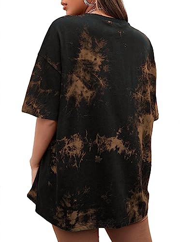 Image of Remidoo Women's Casual Oversized T Shirt Short Sleeve Graphic Tee Letter Tie Dye Shirts