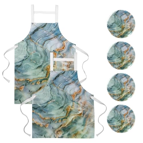 Tablier marbré lot de 2 pour cuisiner en duo repas de famille et pâtisserie