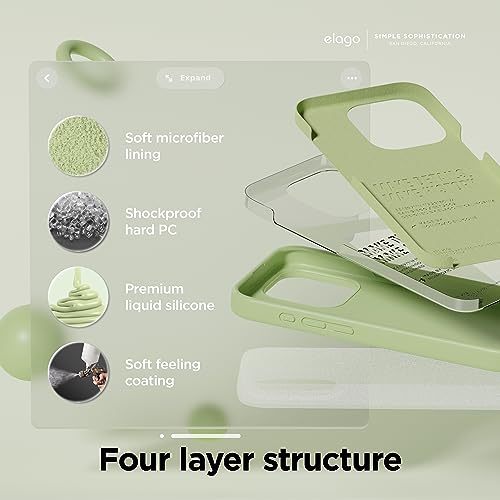 Image of elago Compatible with iPhone 15 Pro Case, Liquid Silicone Case, Full Body Protective Cover, Shockproof, Slim Phone Case, Anti-Scratch Soft Microfiber Lining, 6.1 inch (Pastel Green)
