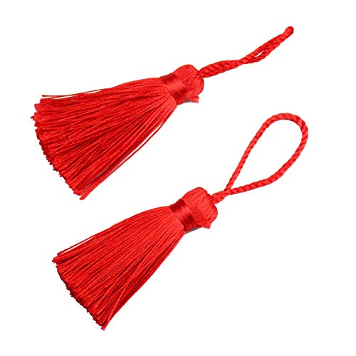 Makhry 20Pcs 4.3 Inch Handmade Silky Floss Mini Tiny Craft Tassels With 2-Inch Cord Loop And Small Chinese Knot For Earrings, Souvenir, Bookmarks, Diy Craft Accessory,Tags (Red) #TOP7
