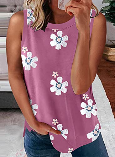 Shewin Women's Summer Crewneck Sleeveless Floral Tank Top, Soft Casual Camisole, Loose Fit, Us 12-14(L), Pink #TOP1