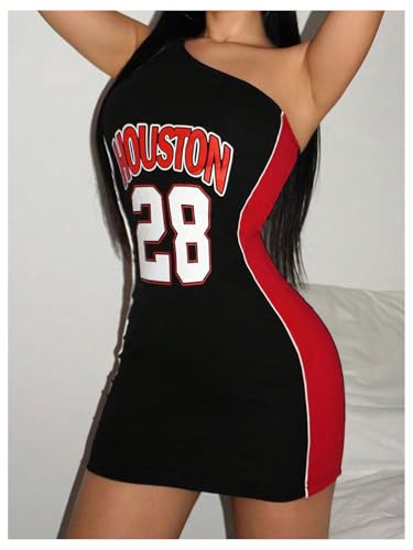 Milumia Women's Number Graphic Sleeveless One Shoulder Bodycon Mini Jersey Dress4